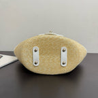 Chanel 2026 Shopping Bag 34cm Beige White Straw Lambskin