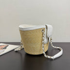 Chanel 2026 Shopping Bag 34cm Beige White Straw Lambskin