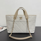 Chanel 26 Woven Beach Bag 46 White Light Beige Canvas Leather