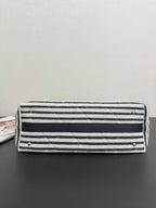 Chanel 26 Woven Beach Bag 46 White Navy Blue Canvas Leather