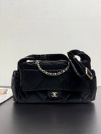 Chanel 26 Bowling Maxi Bag 32 Black Velvet Effect Nylon