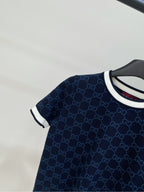 GUCCI SHORT-SLEEVE CREW NECK KNIT TOP WITH WHITE TRIM 256819