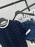 GUCCI SHORT-SLEEVE CREW NECK KNIT TOP WITH WHITE TRIM 256819