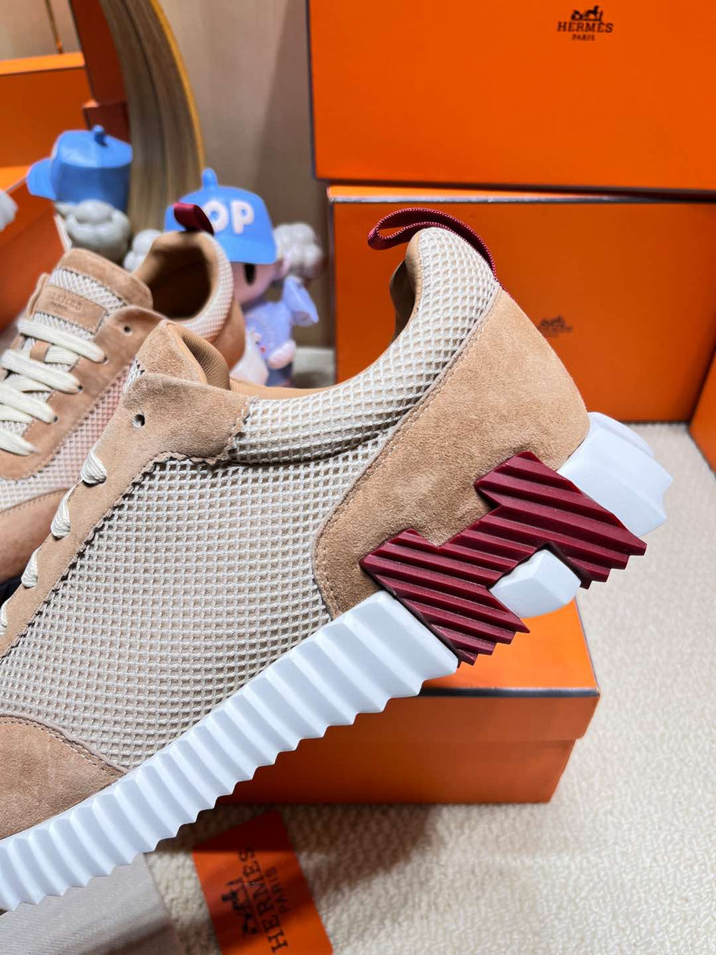 HM Bouncing Sneaker Beige Came Mesh with Suede 206303