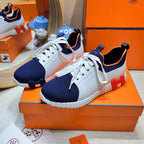 HM Depart slip-on Sneaker White mix Navy blue Knitted fabric and Calfskin 206317