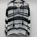 Celine 25  Hollow Crochet Cardigan Black White Wool Polyester 277568
