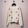 Celine 25 Flower Cardigan Cream Pink Wool