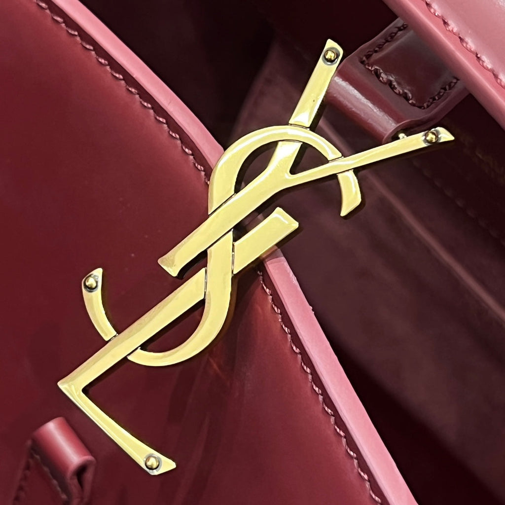 YSL Bucket Bag 17 Dark Red Calfskin Leather