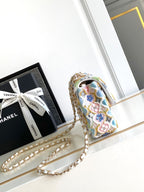 CC 24a Flap Bag 20cm Multicolor Sequin Satin Gold Hardware
