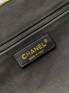 CC Braided Shopping Bag Double C logo Beige Black Raffia