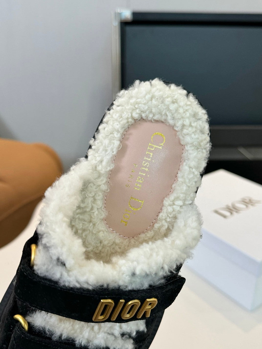 CD Dioract Slide Black Suede And Fleece Lining