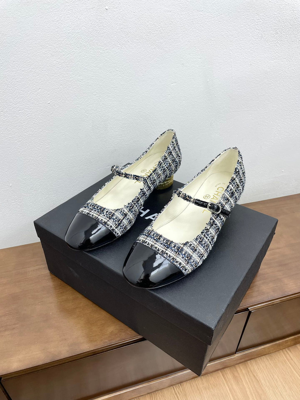 CC Mary Jane Black Tweed Farbic And Cowhide