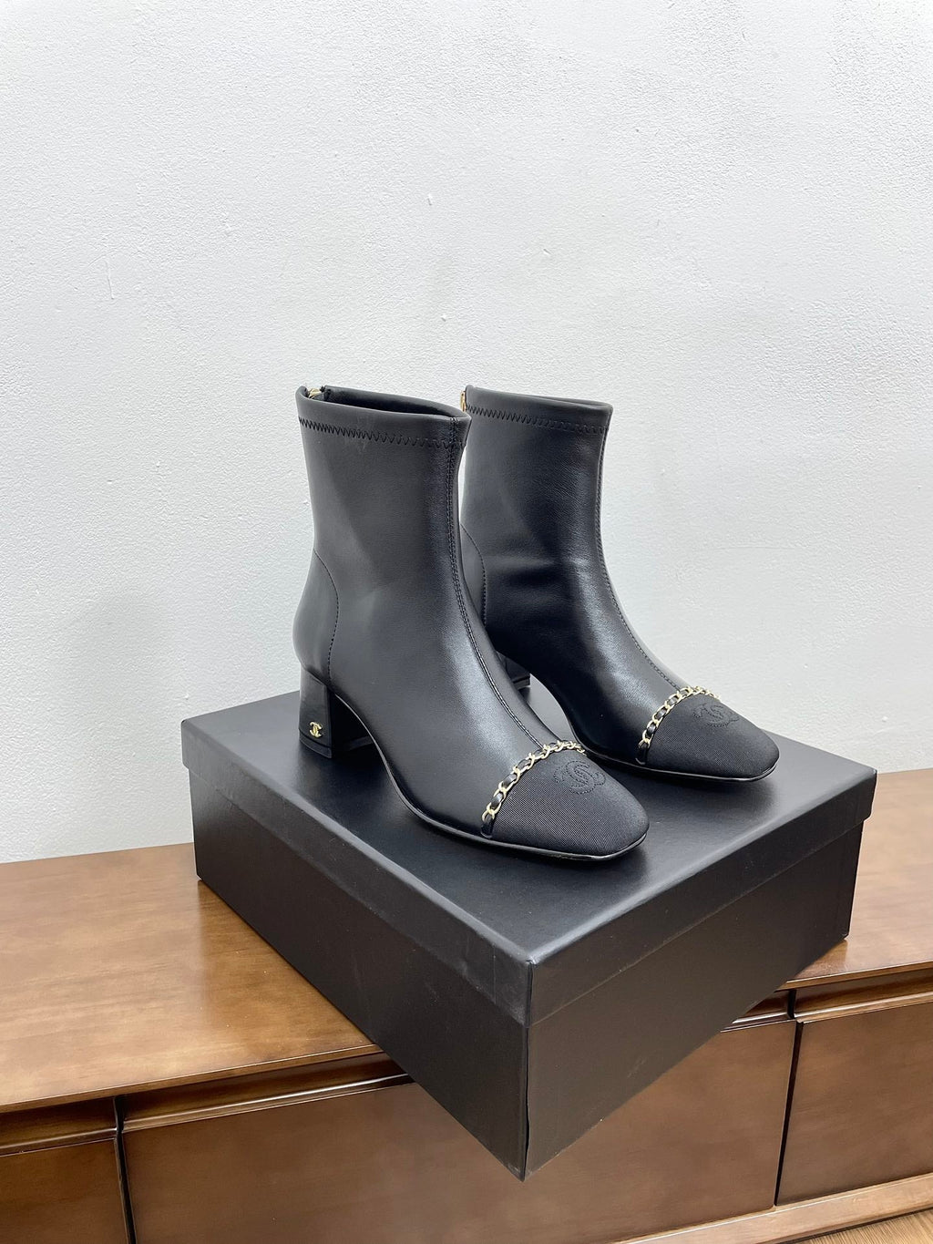CC Ankle Boots 50mm Black Chain Lambskin