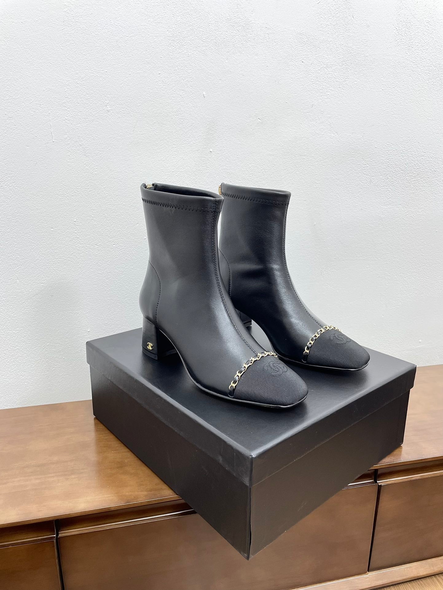 CC Ankle Boots 50mm Black Chain Lambskin