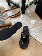 CC 25 Flip Flop Sandals Black Suede Calfskin Espadrilles