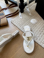 CC 25 Flip Flop Sandals White Calfskin Espadrilles