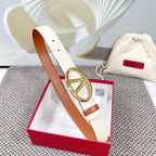 The Bold Edition Reversible Belt 30mm Cream Brown Grained Calfskin Gold Buckle