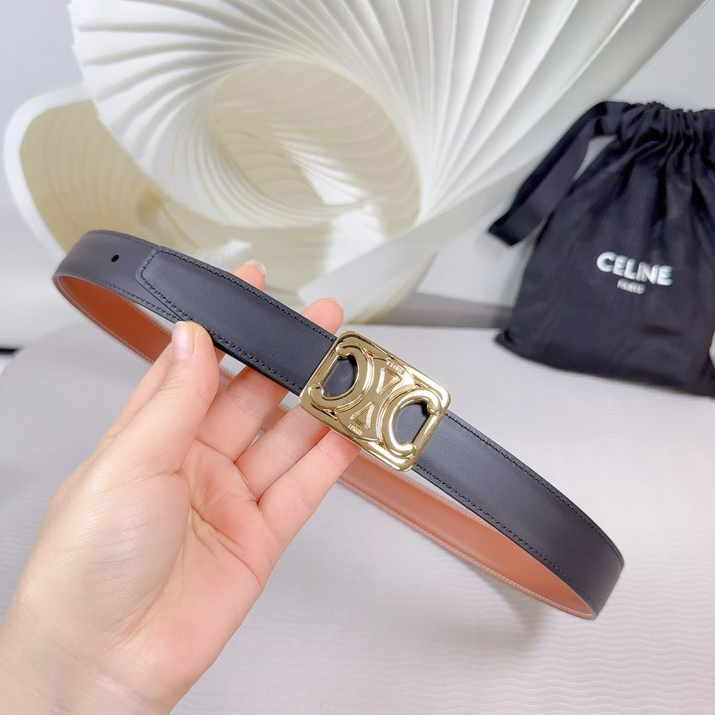 CEL Gold Buckle Belt  25mm Black Calfskin 178253