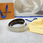 Pretty LV 30mm Reversible Belt Cream Calfskin