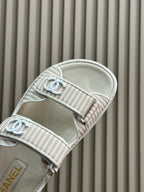 cc dad sandal striped brown white fabric calfskin