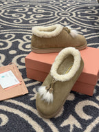 MiuMiu snow boots taupe green suede wool 521938
