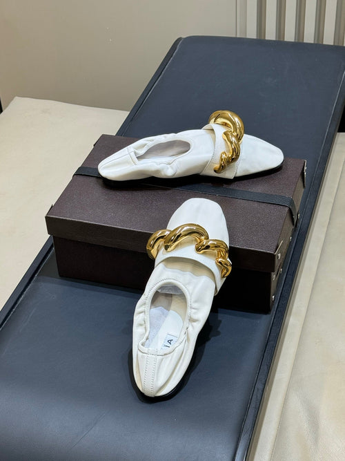 Alaia 26 Ballet Flats White Lambskin Gold Chain 621731