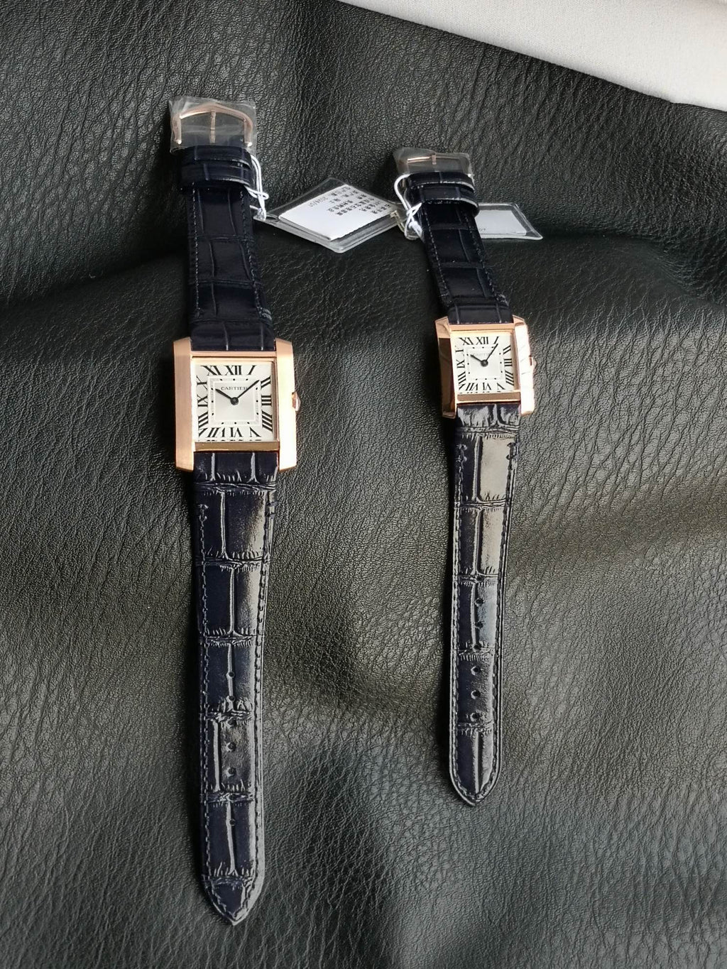 Tank Francaise Pink Gold Case Black Leather Strap