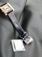 Tank Francaise Pink Gold Case Black Leather Strap