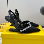 FENDI CRYSTAL HIGH-HEELED SLINGBACK 7 CM IN BLACK  SUEDE