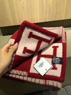 HM Blanket Red White Wool Cashmere