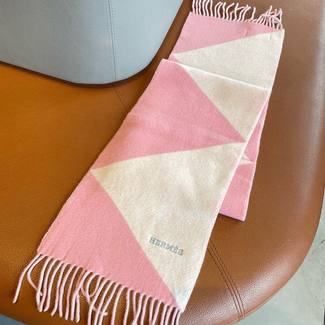 Geometric Scarf 151 CM IN Light Pink Mix White Cashmere