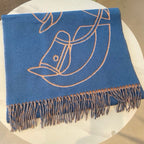 Casaque Entrelacs Equestres Scarf 195 CM Blue Mix Light Brown Cashmere