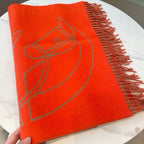 Casaque Entrelacs Equestres Scarf 195 CM Orange Mix Light Brown Cashmere