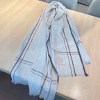 CC Scarf 190 CM In Light Grey With Brown Stripes Cashmere 411650