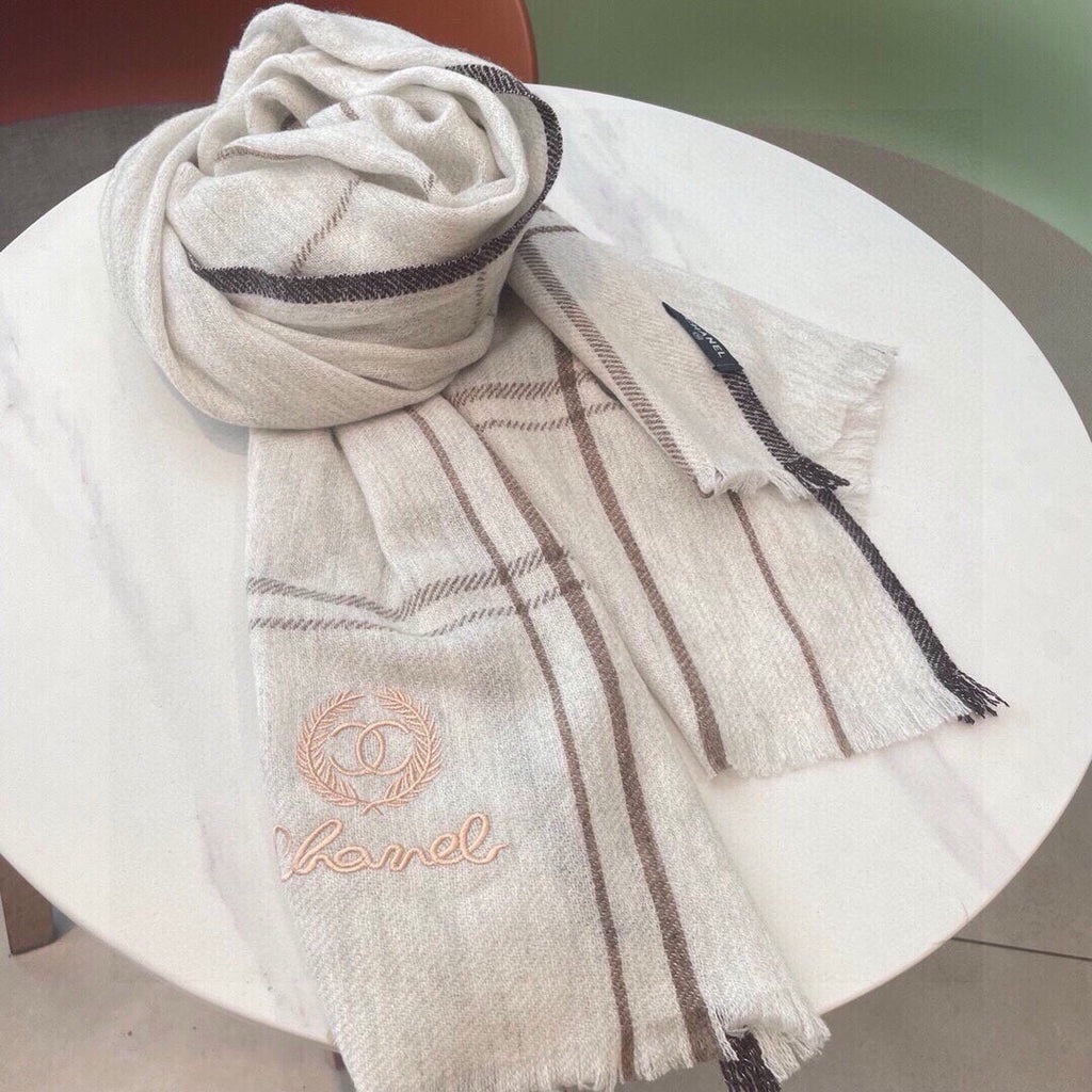 CC Scarf 190 CM In Light Grey With Brown Stripes Cashmere 411650