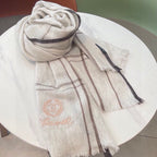CC Scarf 190 CM In Light Grey With Brown Stripes Cashmere 411650