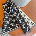 CC Scarf 180 CM In Black Mix Light Grey Print Logo Cashmere And Wool 413631