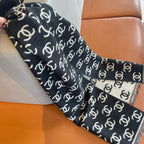 CC Scarf 180 CM In Black Mix Light Grey Print Logo Cashmere And Wool 413631