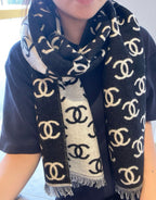 CC Scarf 180 CM In Black Mix Light Grey Print Logo Cashmere And Wool 413631