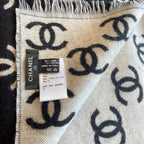 CC Scarf 180 CM In Black Mix White Print Logo Cashmere And Wool 413631