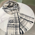 CC Scarf 186 CM In White With Black Stripes Fleece Wool 418245