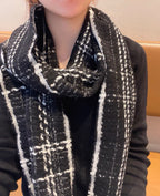 CC Scarf 186 CM In Black With White Stripes Fleece Wool 418246