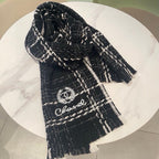 CC Scarf 186 CM In Black With White Stripes Fleece Wool 418246