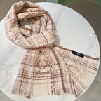 CC Scarf 186 CM In White With Brown Stripes Fleece Wool 416926