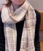 CC Scarf 186 CM In White With Brown Stripes Fleece Wool 416926