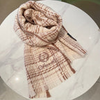 CC Scarf 186 CM In White With Brown Stripes Fleece Wool 416926