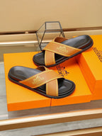 HM Men's Cross Strap Slide Orange Cowhide 544098