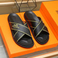 HM Men's Cross Strap Slide Black Cowhide 544100