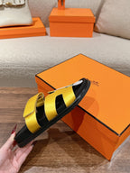 CHYPRE SANDAL BLACK MIX BRIGHT YELLOW CALFSKIN