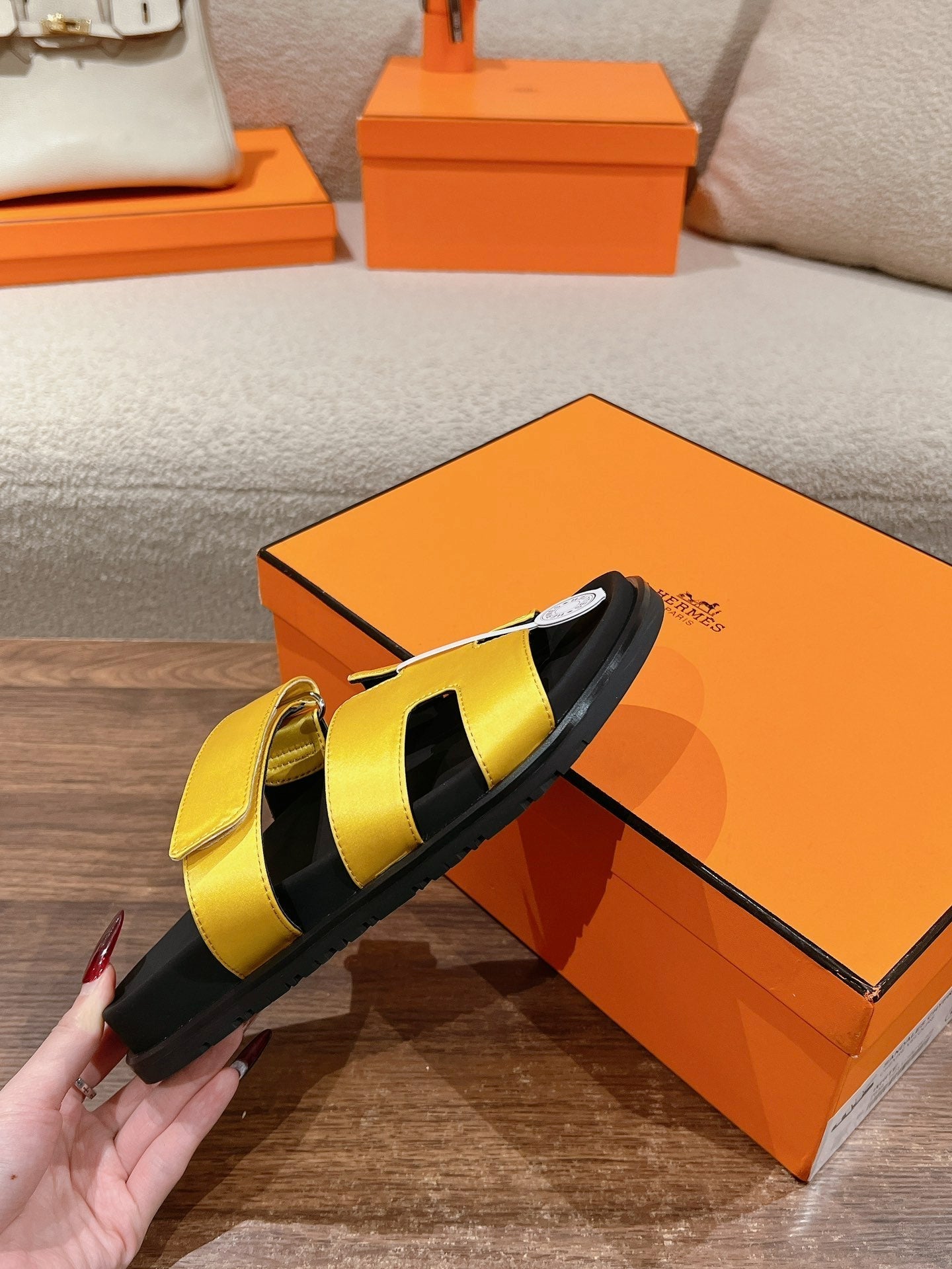 CHYPRE SANDAL BLACK MIX BRIGHT YELLOW CALFSKIN